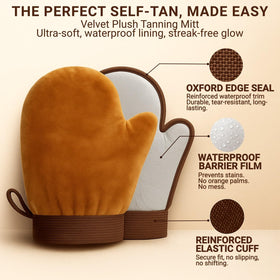 Diryi back applicator in use reaching shoulder blades for even self-tanning