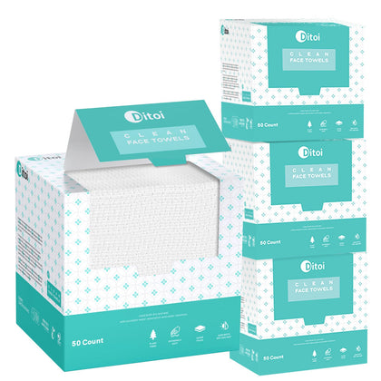 Ditoi front packaging showing 200-count soft face towels and pack details, quick identification benefit