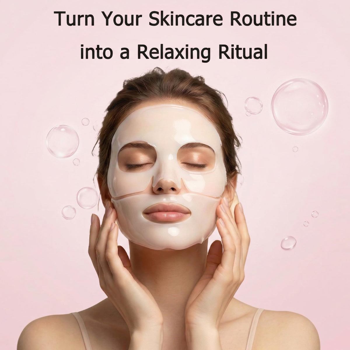 Bedside nighttime routine with DiuGouNi mask conveying overnight hydration benefit