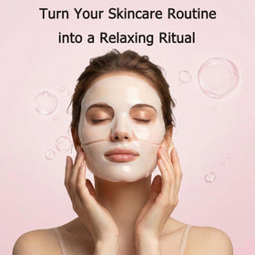 Bedside nighttime routine with DiuGouNi mask conveying overnight hydration benefit