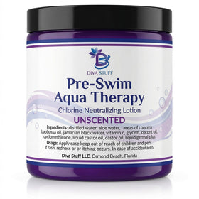 Diva Stuff front jar showing label and size, protects skin from chlorine