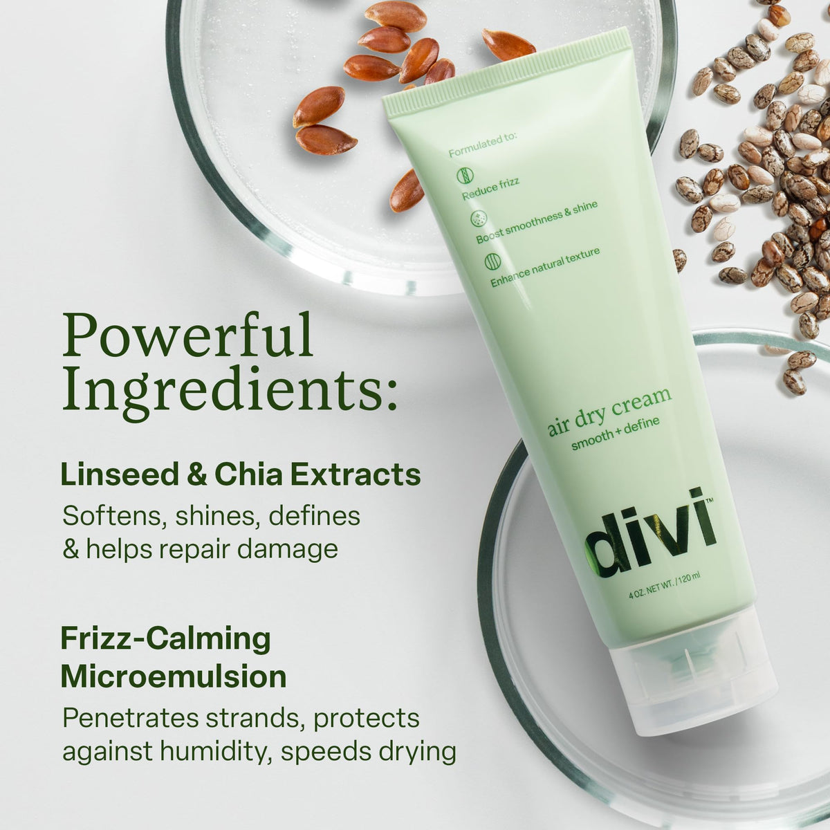 Divi ingredients linseed and chia extracts highlighting strengthening benefits