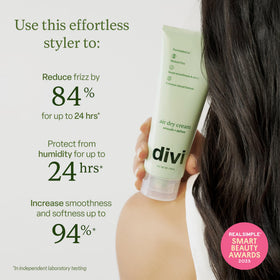 Divi cream texture on hand showing lightweight formula for smooth finish