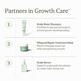 Divi on bathroom shelf styled to show routine refresh and scalp reset