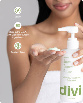 Divi conditioner on bathroom shelf conveying everyday lifestyle use