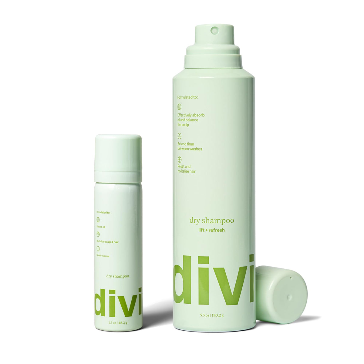 divi dry shampoo duo front packaging shows both bottles and benefits