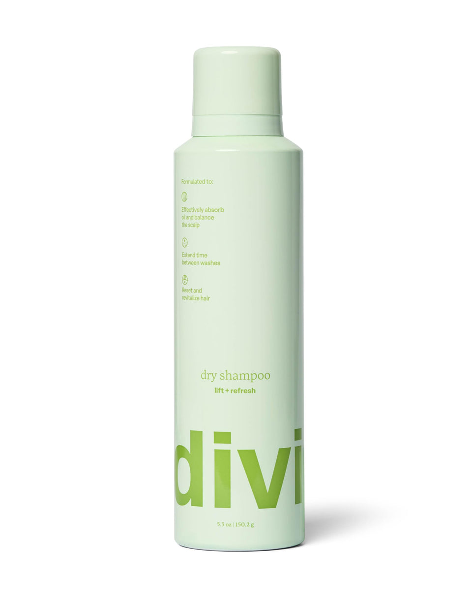 Divi front packaging spray can showing product branding and benefits
