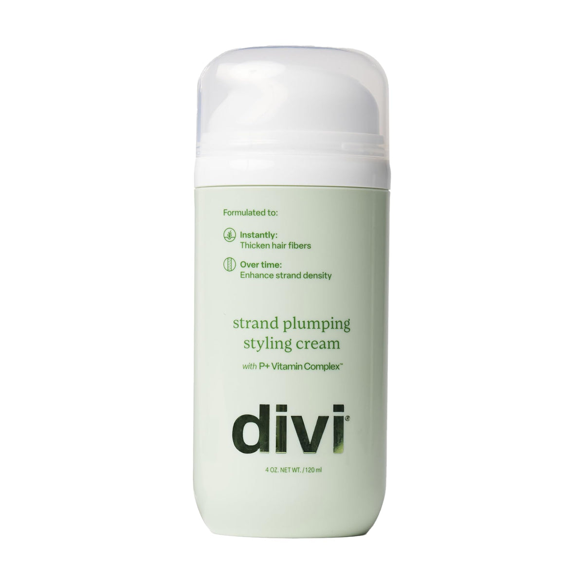 divi front packaging showing strand styling cream for instant volume