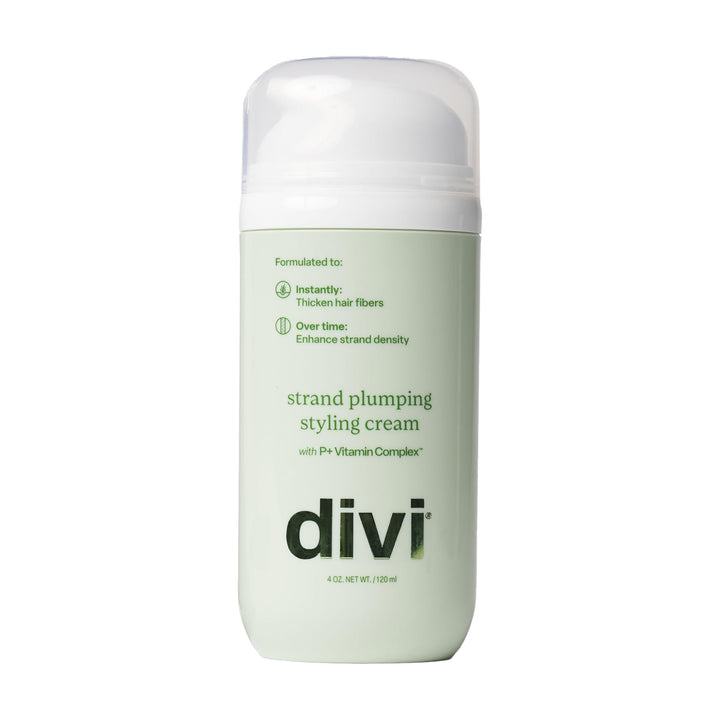 divi front packaging showing strand styling cream for instant volume