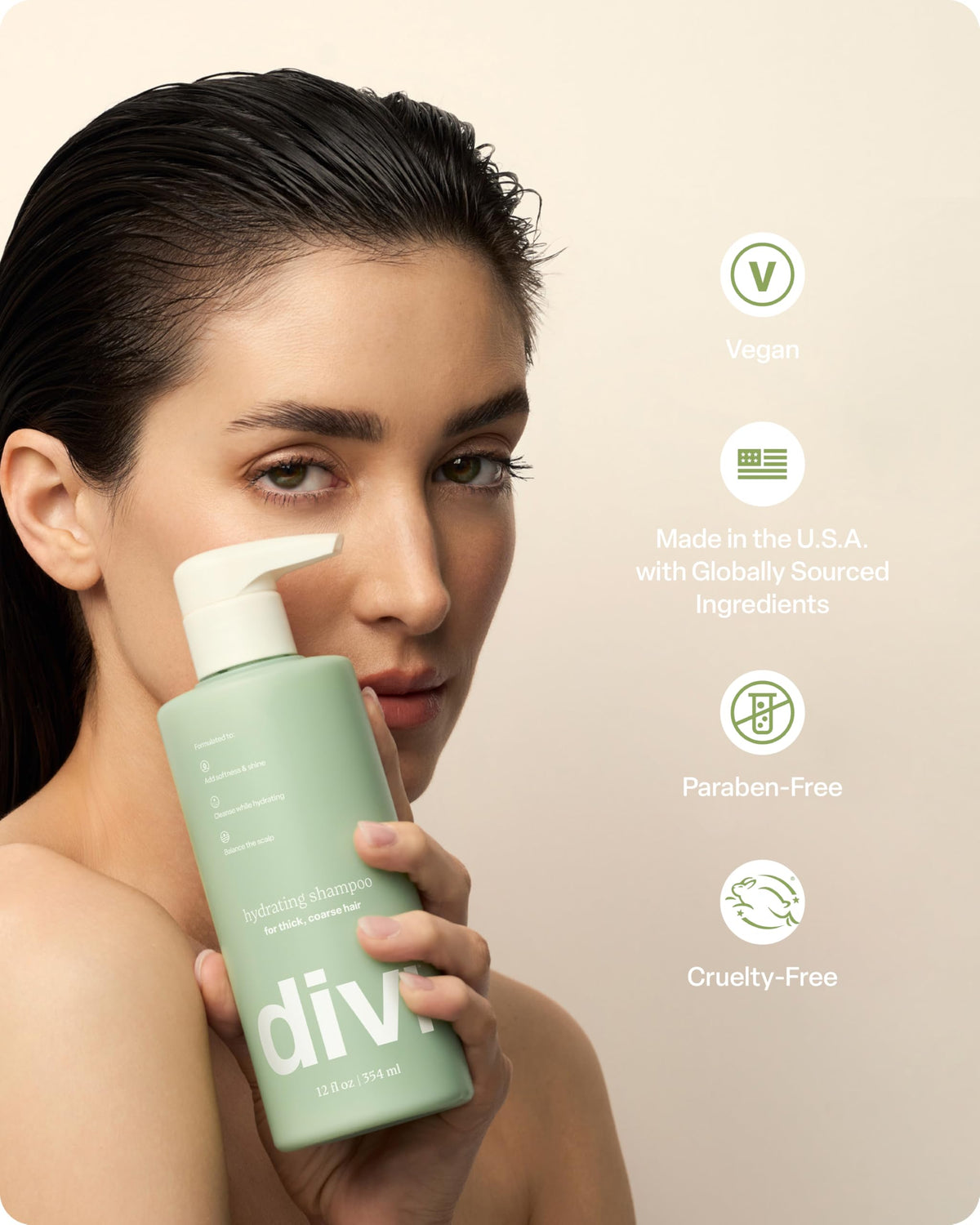 Divi hair after rinse closeup displays softer, smoother, shinier strands