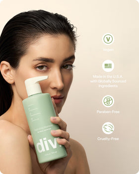 Divi hair after rinse closeup displays softer, smoother, shinier strands