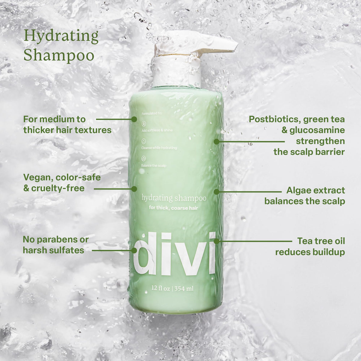 Divi shampoo lather on scalp demonstrating effective buildup removal