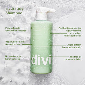 Divi shampoo lather on scalp demonstrating effective buildup removal