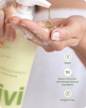 Divi bottle beside green tea and microalgae representing nourishing benefit