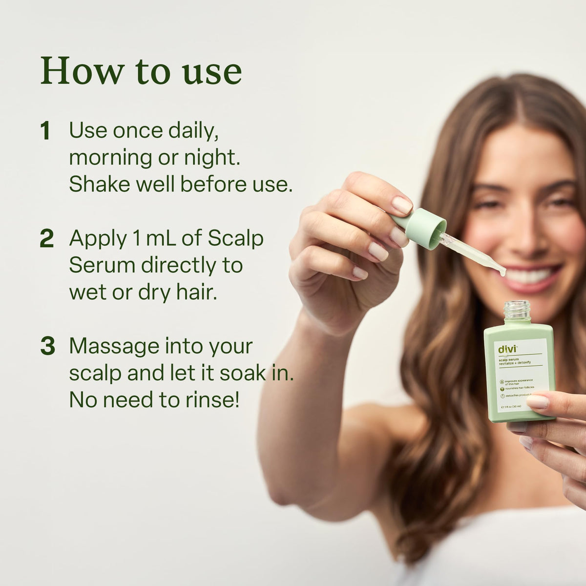 divi scalp serum closeup dropper highlighting precise application benefit