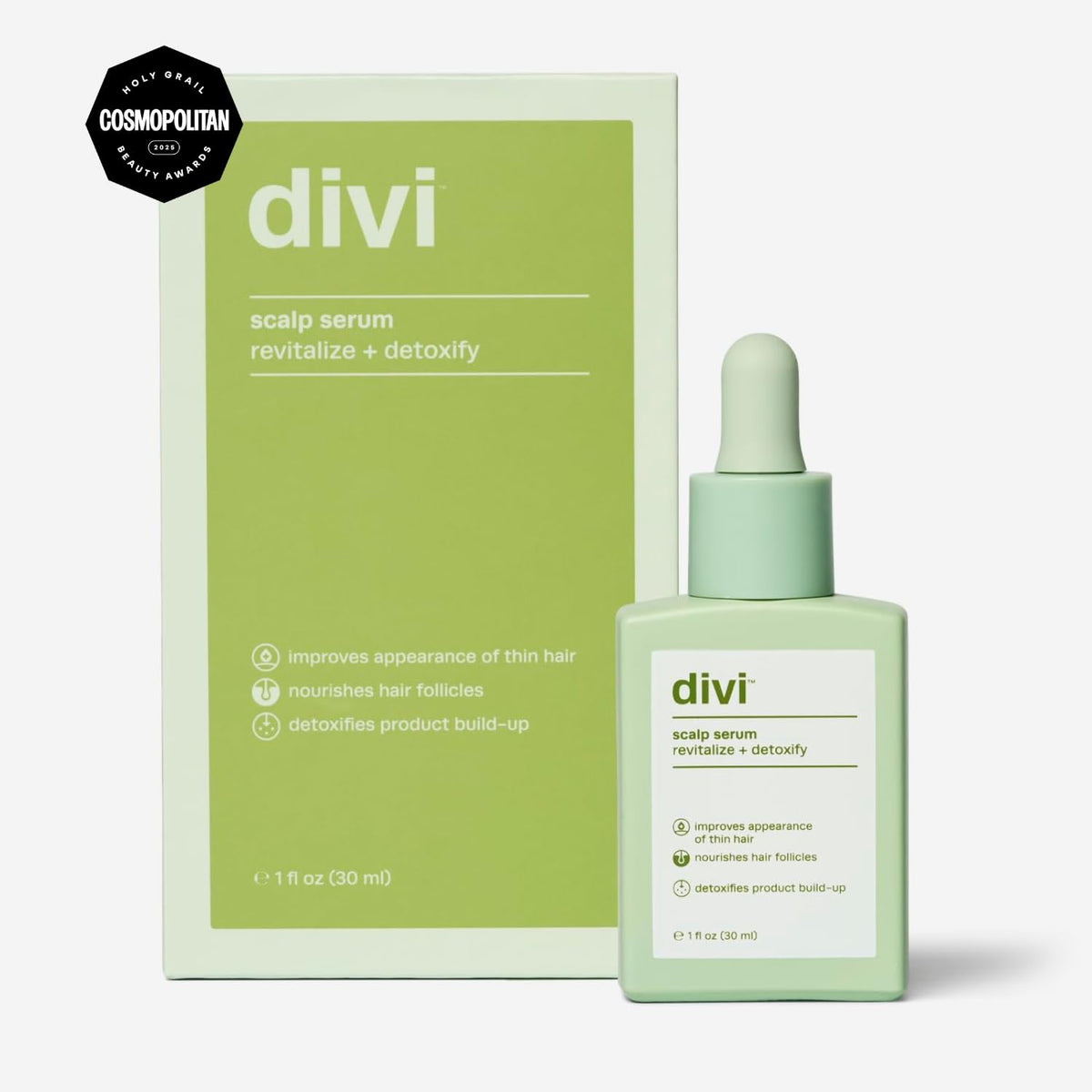 divi applying serum with dropper to scalp for targeted nourishment