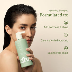 Divi shampoo bottle close-up label highlighting gentle cleansing and hydration