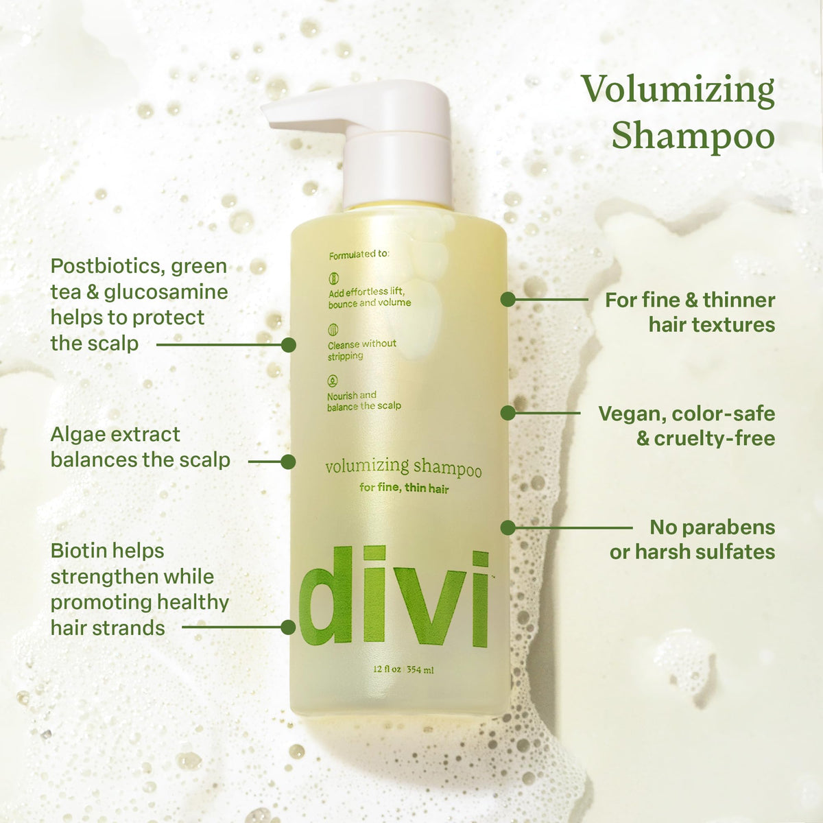 Divi label close-up highlighting ingredients and gentle formula benefit
