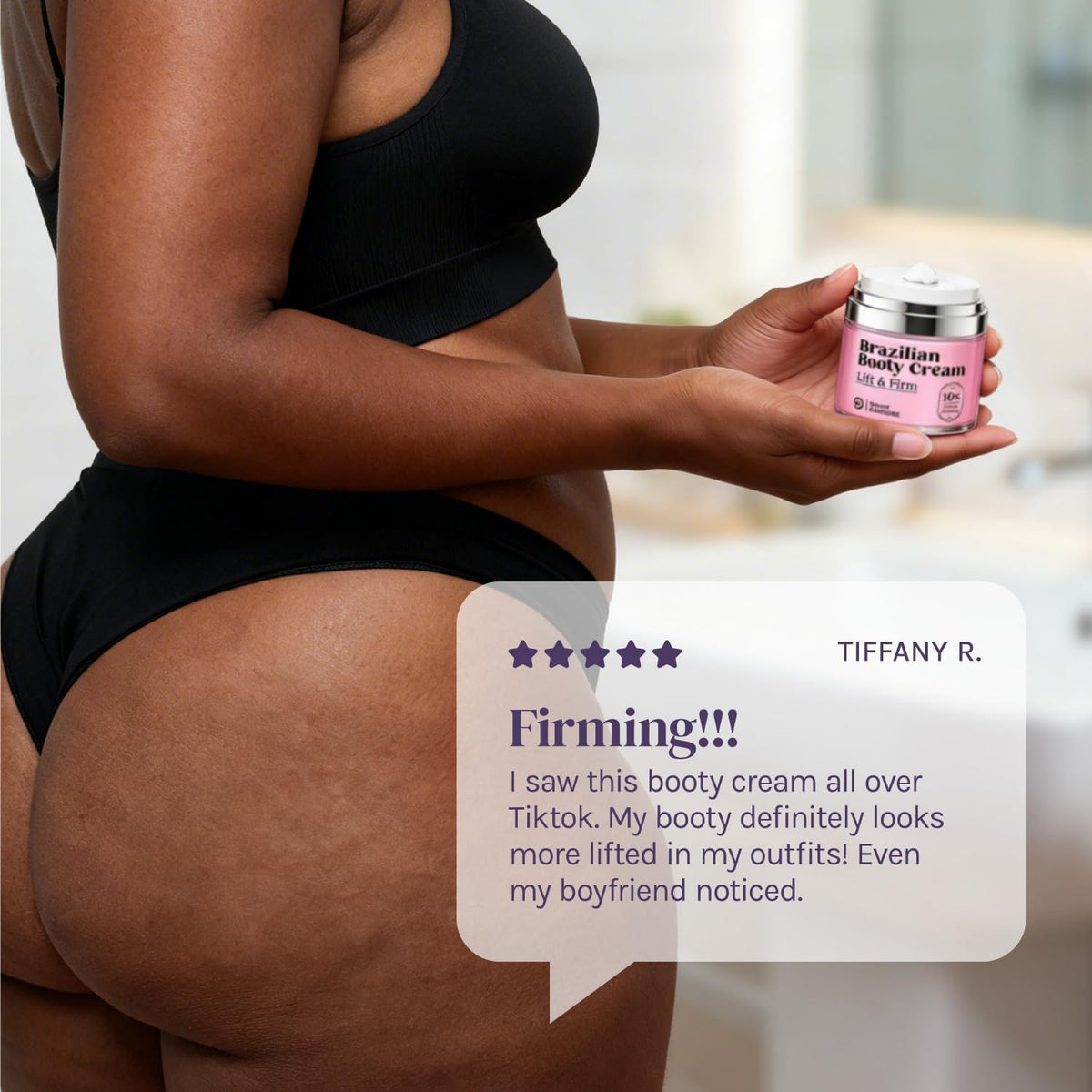 Divine Derriere label close-up showing paraben-free and cruelty-free benefits