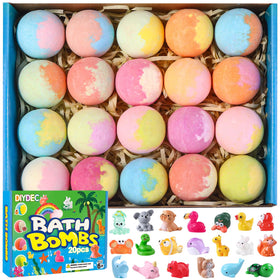 DIYDEC front packaging showing 20 colorful bath bombs, ideal gift set