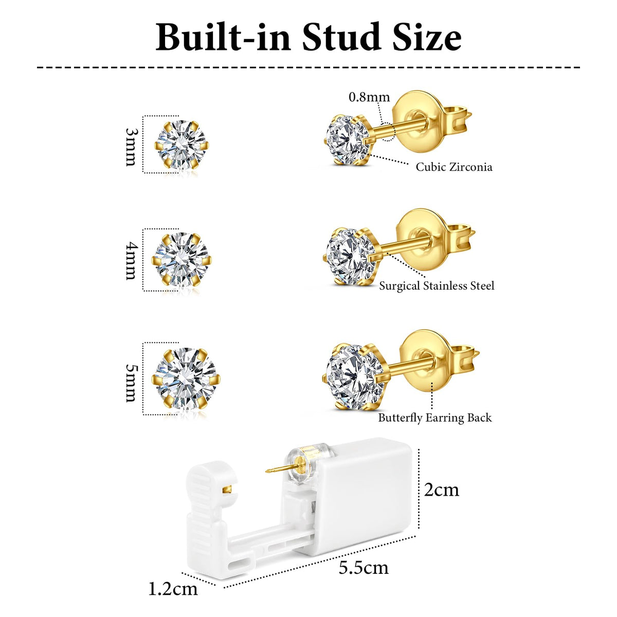 DJCIW close-up of cubic zirconia stud and stainless steel post for clarity