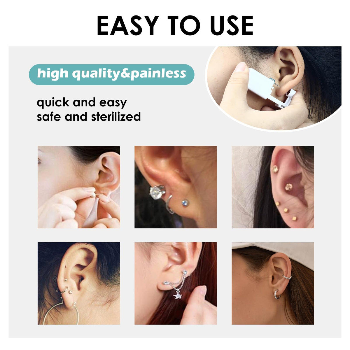 DJCIW piercing gun in use on earlobe showing precise, controlled placement
