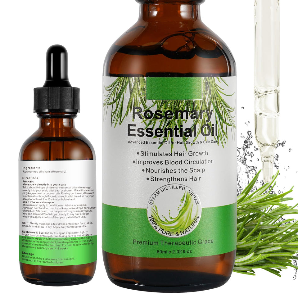 DLOMFVFQ bottle front view showing rosemary oil for easy identification and storage benefit