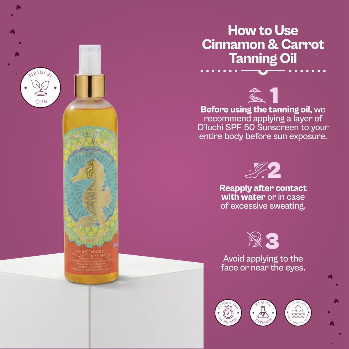 D'Luchi oil being applied to skin at beach for a radiant bronzed look