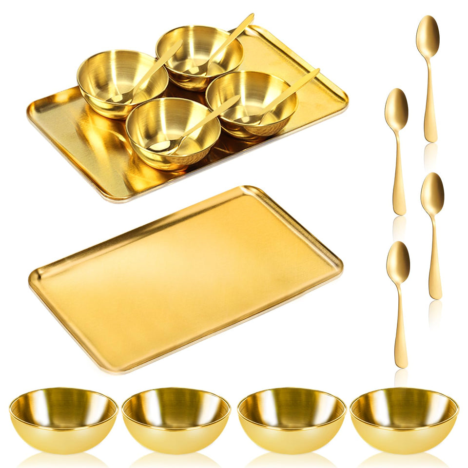 DLUGOPIS gold facial tray front view showing organized presentation and elegant finish