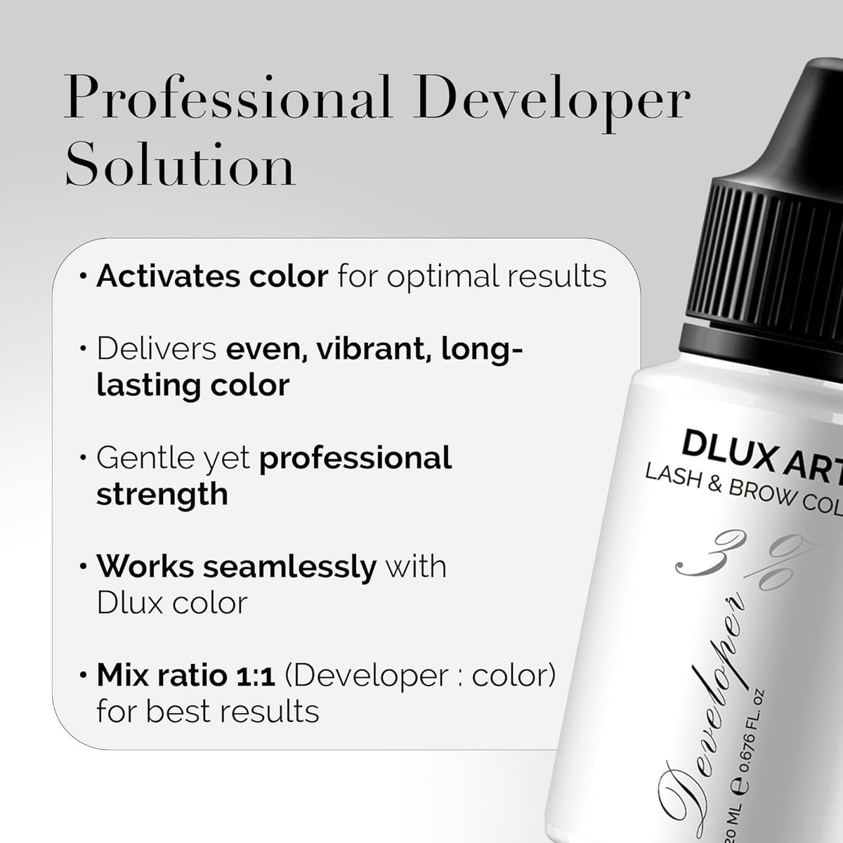 DLUX PROFESSIONAL ingredients label close-up highlighting Vitamin C and gentle formula