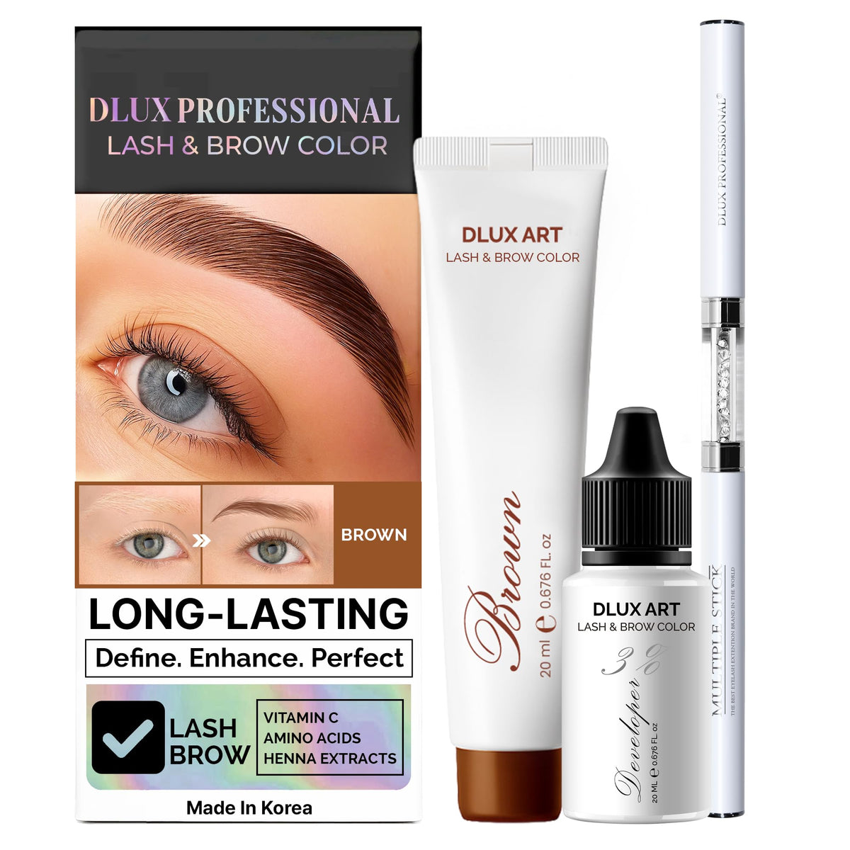 DLUX PROFESSIONAL kit front packaging showing complete brow color set and convenience