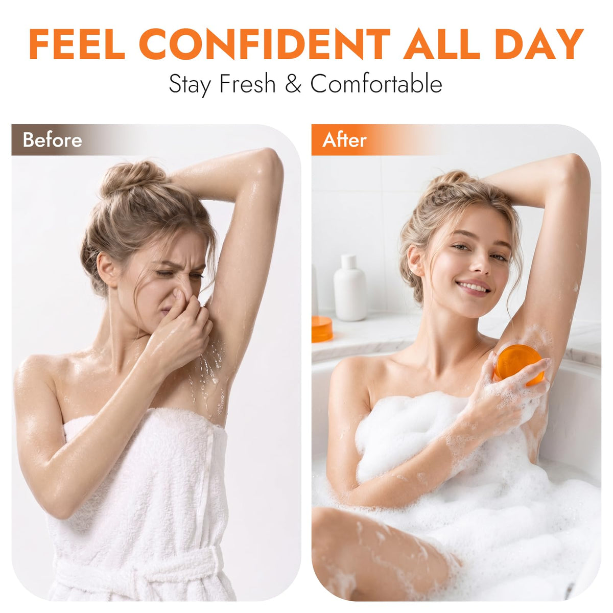DLWUEN soap on bathroom dish in lifestyle setting conveying long-lasting freshness