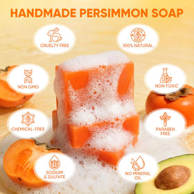 DLWUEN persimmon soap ingredients flatlay with persimmon and natural oils benefits