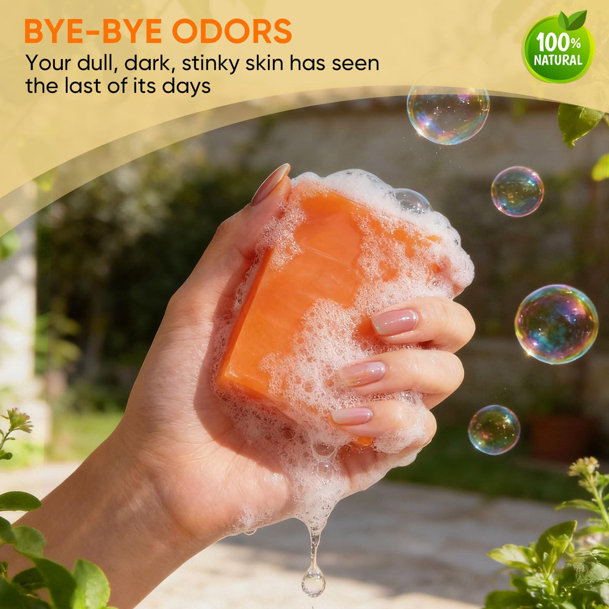 DLWUEN persimmon soap size comparison beside a hand showing compact, travel-ready bar
