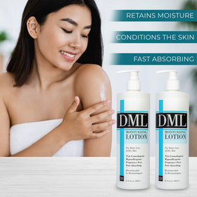 DML bottle on bathroom counter as lifestyle shot showing convenient everyday use