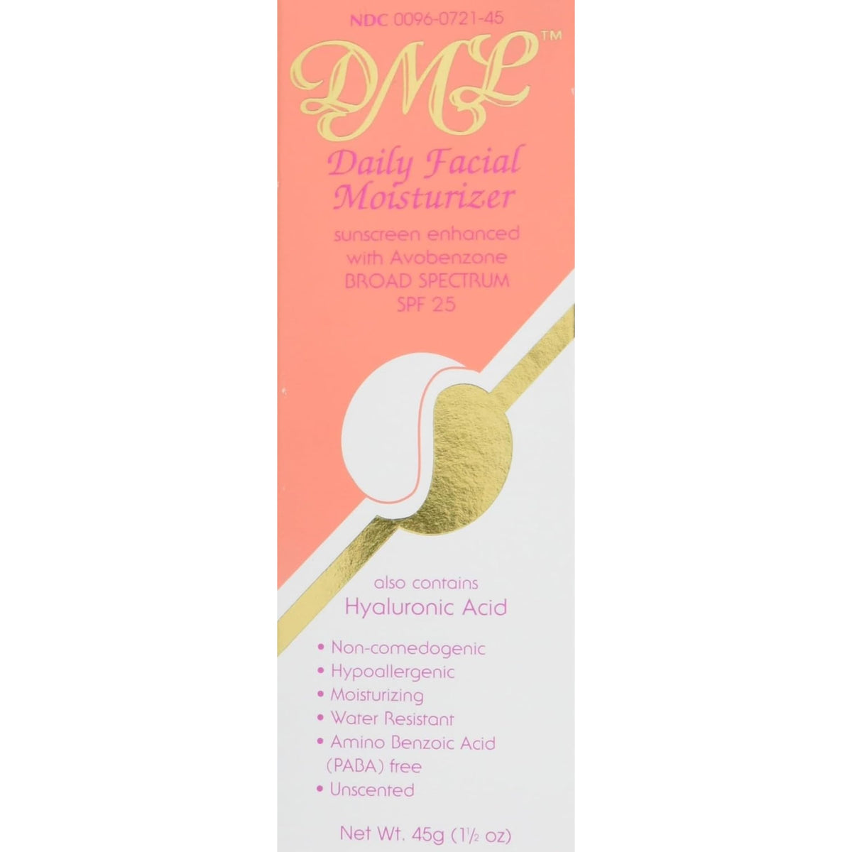 DML front packaging showing tube and SPF 25 benefit
