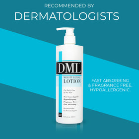 DML lotion being rubbed into skin demonstrating gentle hydration benefit