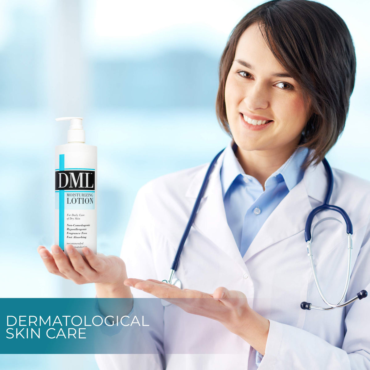 DML lotion poured on palm showing creamy consistency and moisturizing effect
