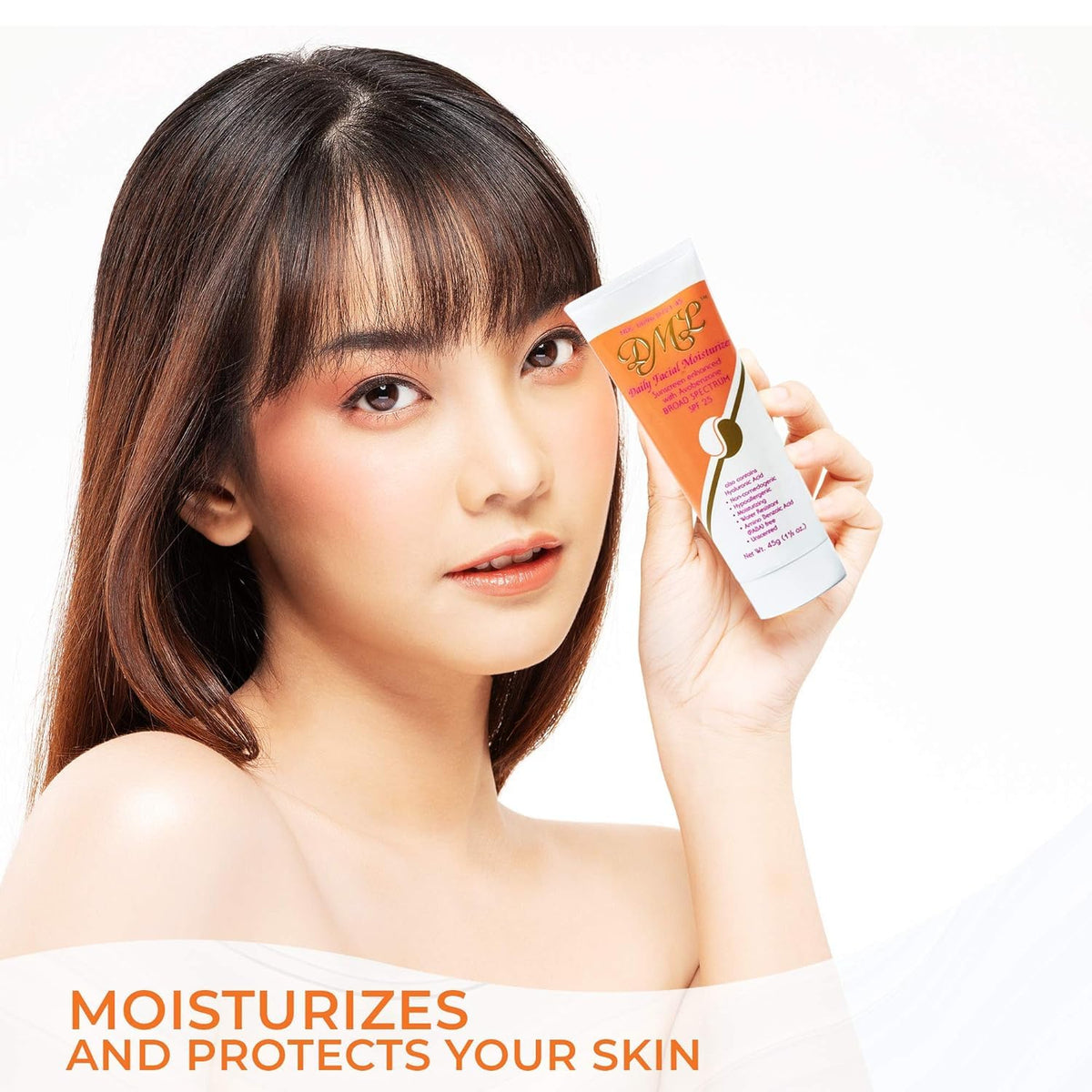 DML cream on hand demonstrating hydrating, non-greasy finish