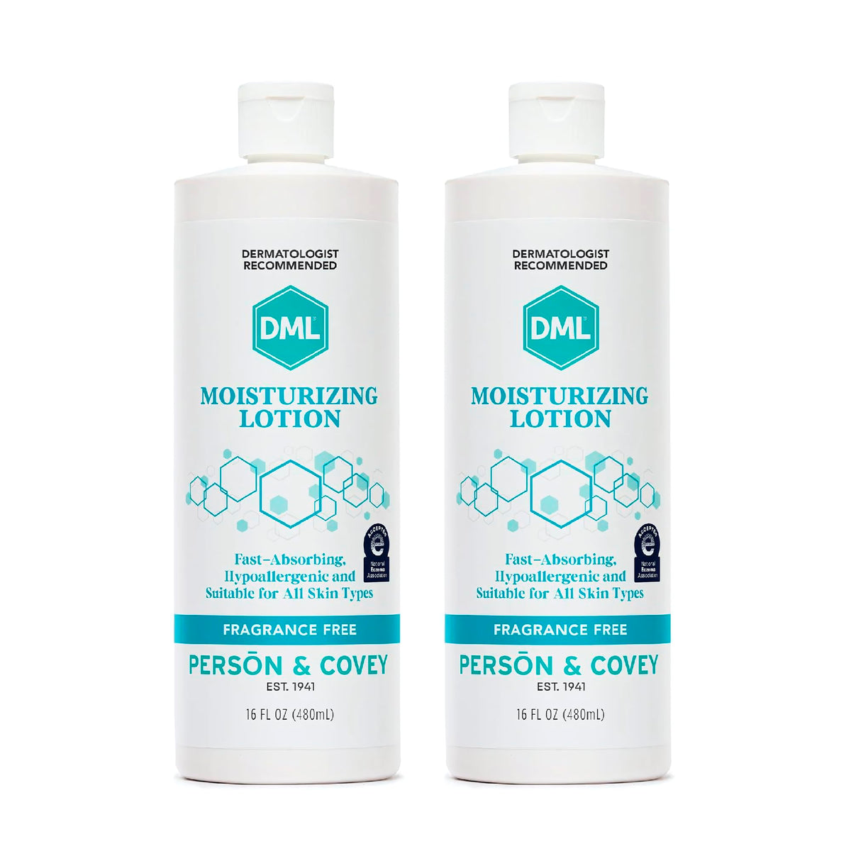 DML pump bottle front view showing clean packaging and easy dispensing benefit