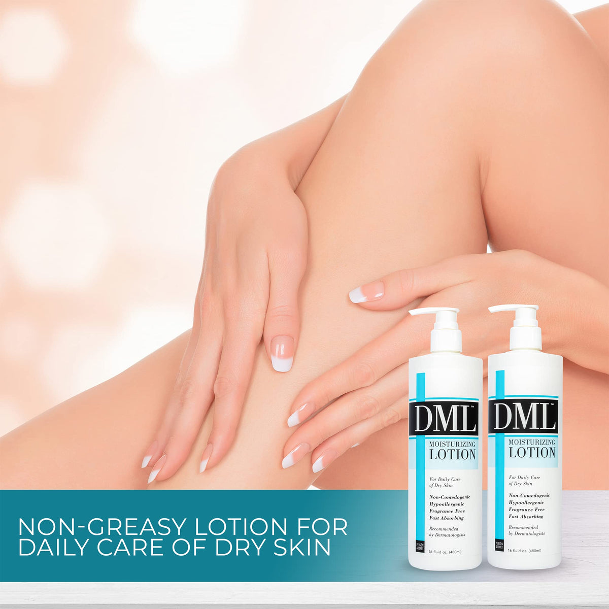 16 oz DML bottle held in hand illustrating size and long-lasting supply benefit