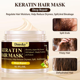 Dmsky before and after hair ends showing reduced split ends and shine