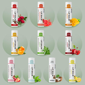 Dmsky flat lay of ten flavors arranged to show color variety and scent options