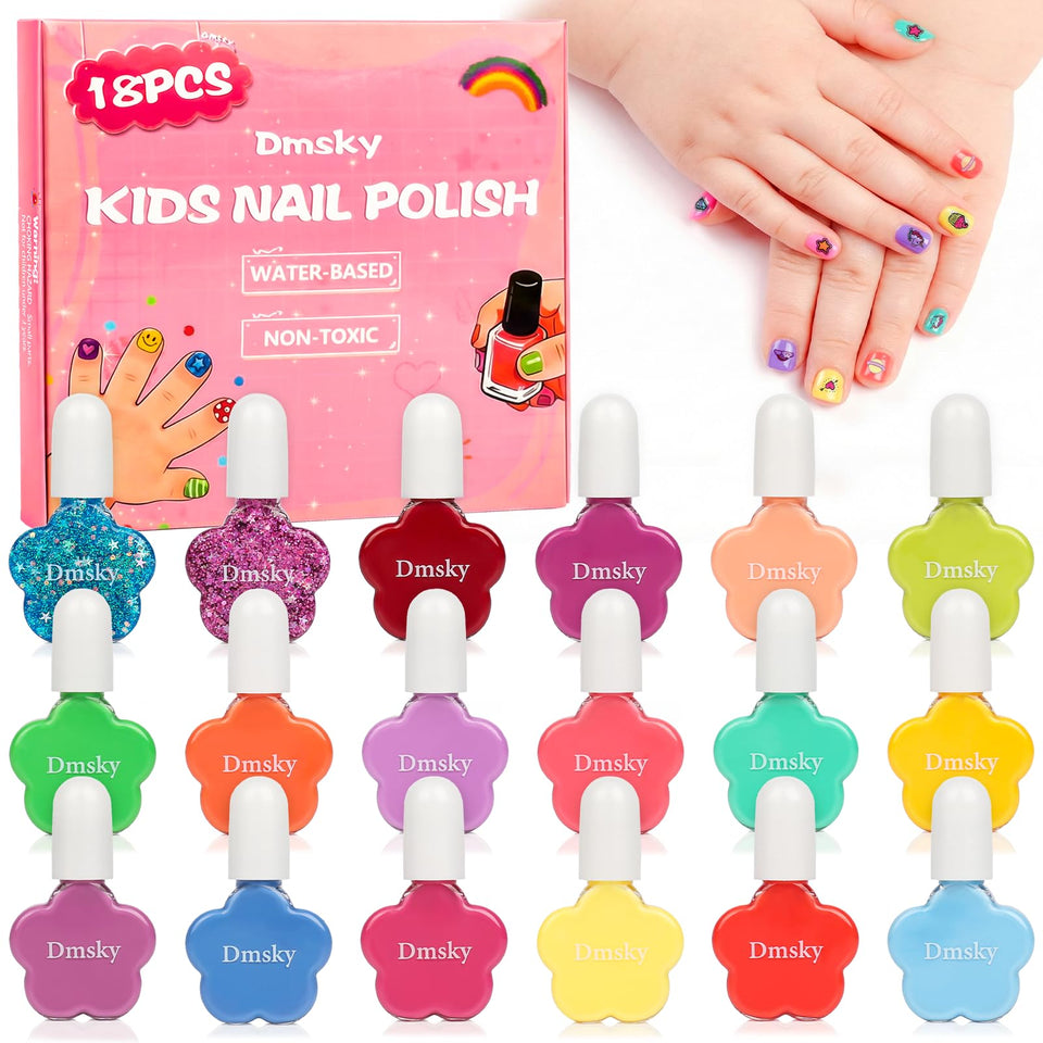 Dmsky front packaging displaying 18 colorful bottles and brand benefits