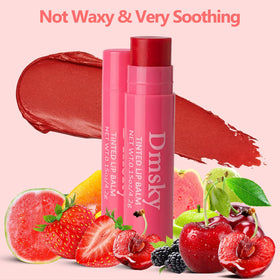 Dmsky lip application closeup displaying natural color and moisture benefit