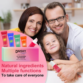 Dmsky tube beside lipstick showing compact size and gifting use