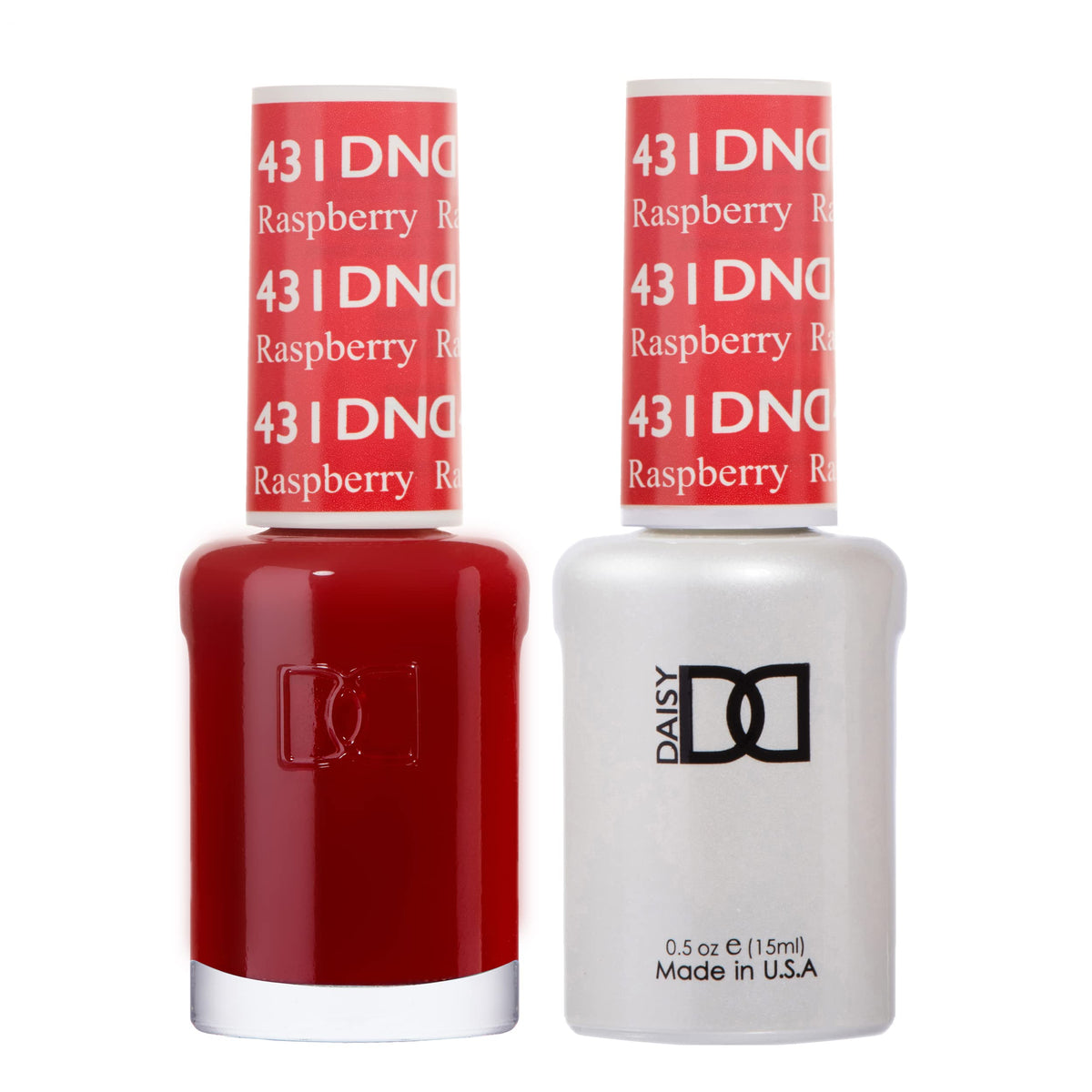 DAISY DND front bottle view showing Raspberry 431 color and glossy finish benefit