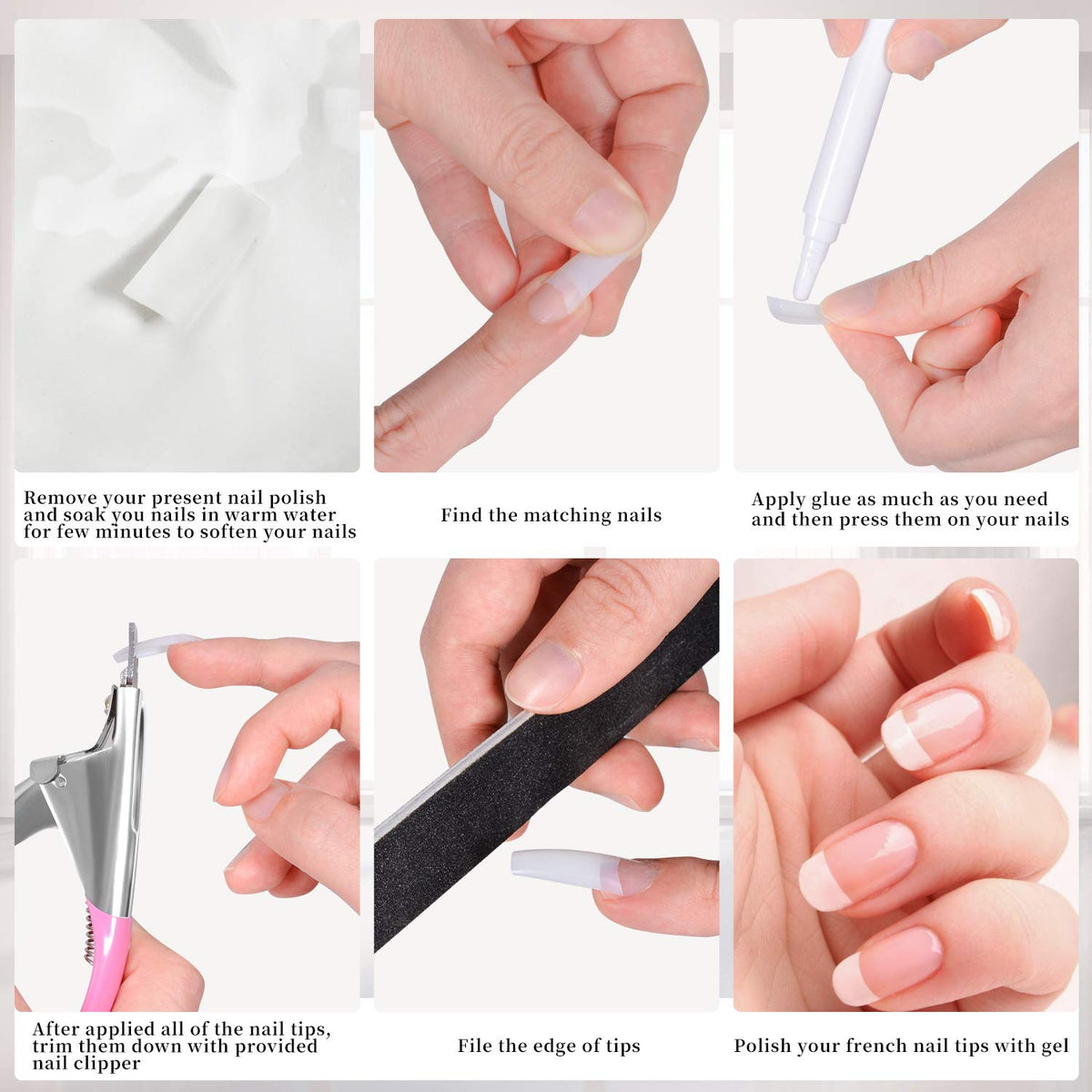 Dockapa coffin tips arranged for French manicure inspiration