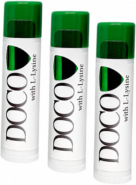 DOCO DocoShield front packaging showing three lip balm sticks for convenient protection