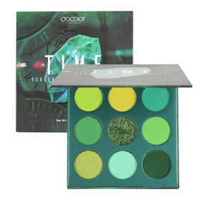 docolor front view of green gemstone palette showing nine shades and compact case benefit portability